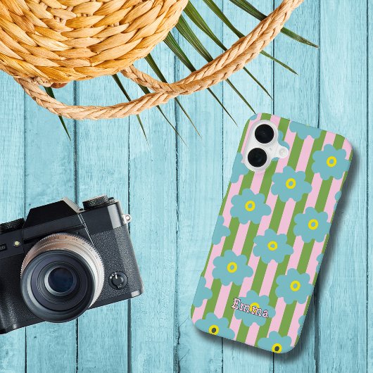 フラワー・パワー・ストライプスの名前入りiPhoneケース iPhoneケース