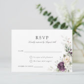 フラワー パープル グリーンメッシュ ゴールド ウェディング RSVP カード (スタンド正面)