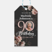 フラワー ピンク グレー 写真 90歳の誕生日ありがとう ギフトタグ (正面)