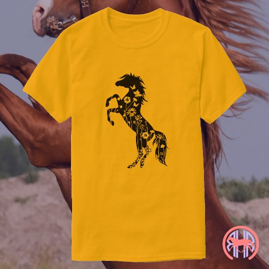 フラワー ブラック アラビアンホース Tシャツ