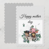 フラワー ホリデー カード "お花のコーヒー: 母の日" (正面/裏面)