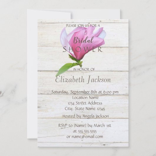 フラワー、マグノリア木のテクスチャブライダルシャワー 招待状 (正面)