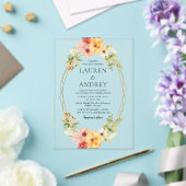フラワー・リースと幾何学フレームの結婚式 アクリル招待状 (インサイチュ (ウェディング))
