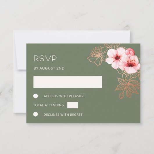 フラワー ローズゴールド ウェディング RSVP (正面)