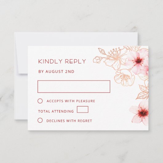 フラワー ローズゴールド 結婚式 RSVP (正面)