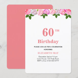 フラワー+ローレルの葉 40歳、60歳の誕生日 招待状