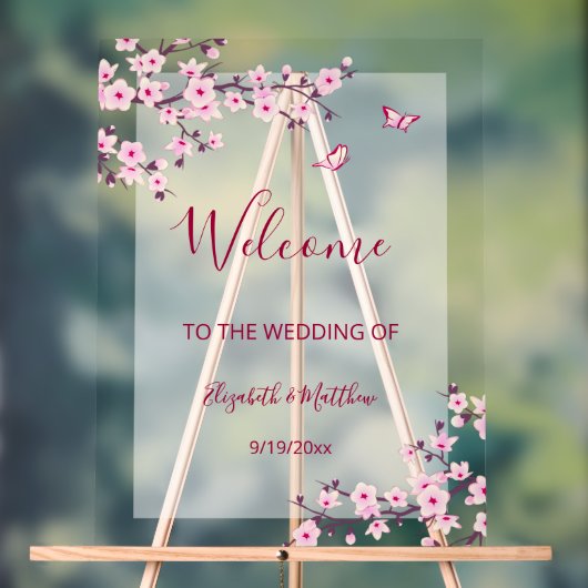 フラワー 桜 透明 結婚式 ウェルカム アクリルサイン (ニュートラル)