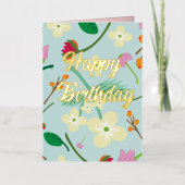 フラワー 誕生日 箔グリーティングカード (正面)
