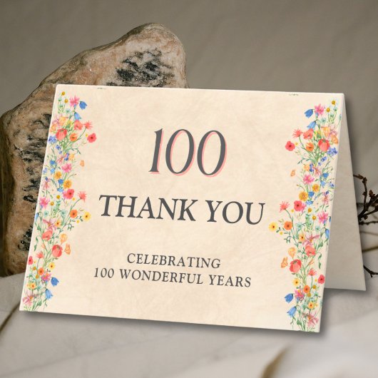 フラワー 100歳の誕生日おめでとう - エレガントな野の花 サンキューカード
