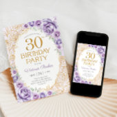 フラワー 30歳の誕生日 ライラック パープル ゴールド 招待状