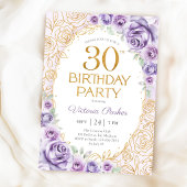フラワー 30歳の誕生日 ライラック パープル ゴールド 招待状