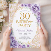 フラワー 30歳の誕生日 ライラック パープル ゴールド 招待状