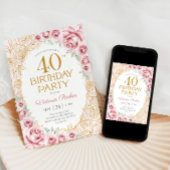 フラワー 40歳の誕生日 ブラッシュピンク ゴールド 招待状