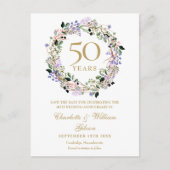 フラワー 50周年 結婚記念日 Save the Date 案内ポストカード (正面)
