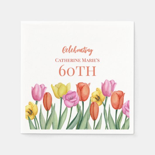 フラワー 60歳の誕生日  スタンダードカクテルナプキン (正面)