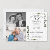 フラワー 75周年結婚記念日 Then & Now 2枚の写真 招待状 (正面)
