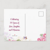 フラワー 75歳の誕生日 Save the Date エレガント 案内ポストカード (裏面)