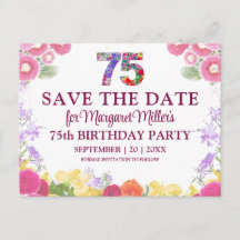 フラワー 75歳の誕生日 Save the Date エレガント