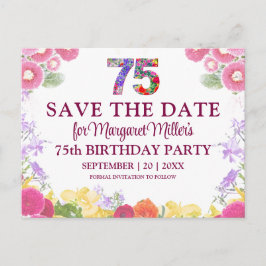 フラワー 75歳の誕生日 Save the Date エレガント 案内ポストカード