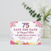フラワー 75歳の誕生日 Save the Date エレガント 案内ポストカード (スタンド正面)