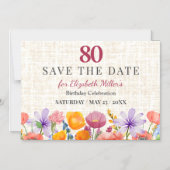 フラワー 80歳の誕生日 Save the Date - ガーデンパーティ マグネット招待状 (正面)