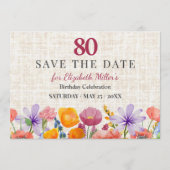フラワー 80歳の誕生日 Save the Date - ガーデンパーティ 招待状 (正面)
