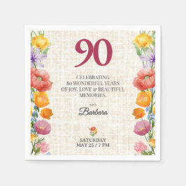 フラワー 90歳の誕生日パーティー - シックなリネンガーデン スタンダードカクテルナプキン