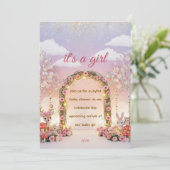 フラワー "It's a Girl" ベビーシャワー招待状 招待状 (スタンド正面)