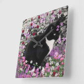 フラワーIIのそばかすめ – Tuxedo Kitty Cat スクエア壁時計 (傾斜)