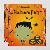 フランキー、パンプキン、こうもり&スパイダーハローウィンパーティ 招待状 (正面/裏面)
