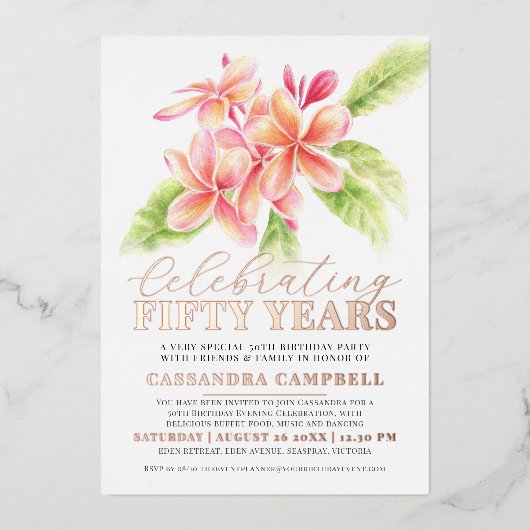 フランギ祝パニの50歳の誕生日パーティー 箔招待状 (正面)