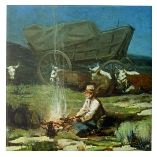 フランクテニー・ジョンソンウェスタン・アート「ロンリーナイト」 タイル (正面)