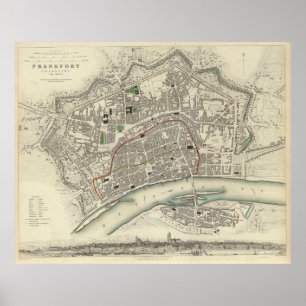 フランクフルトのヴィンテージの地図(1837年) ポスター