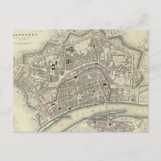 フランクフルトのヴィンテージの地図(1837年) ポストカード (正面)