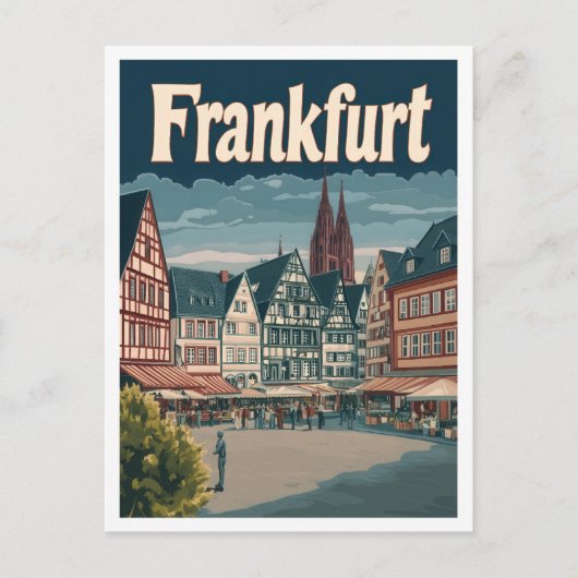 フランクフルトドイツアートヴィンテージトラベルイラストレーション ポストカード (正面)