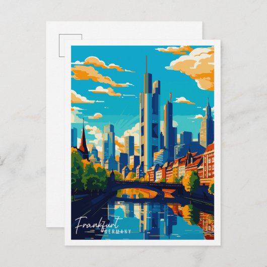 フランクフルトドイツヴィンテージ旅行イラストレーション ポストカード (正面/裏面)