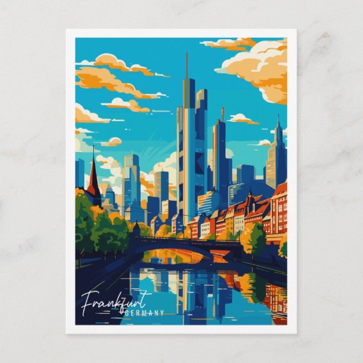 フランクフルトドイツヴィンテージ旅行イラストレーション ポストカード (正面)
