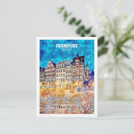 フランクフルトドイツ有名な旅行水の色のスケッチ ポストカード (スタンド正面)