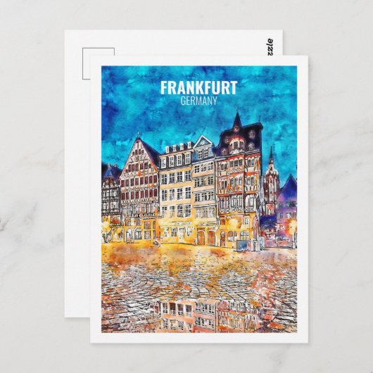 フランクフルトドイツ有名な旅行水の色のスケッチ ポストカード (正面/裏面)