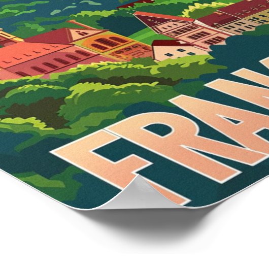 フランクフルトドイツ有名ヴィンテージトラベルプレイス ポスター (角)