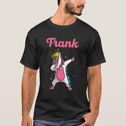 フランク名パーソナライズされた誕生日ダビングユニコーンQ Tシャツ (正面)