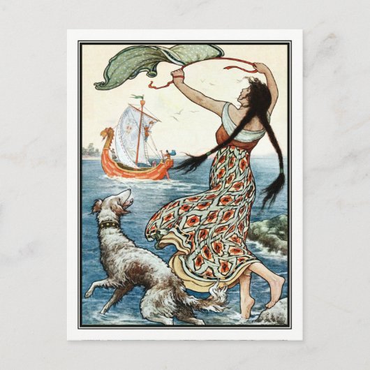 フランクC. Pape Pape -ヴィンテージガールとハウンド ポストカード (正面)