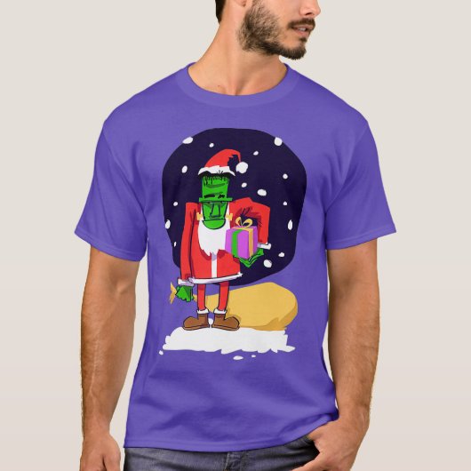 フランケンシュタインおもしろいサンタ着のクリスマス Tシャツ (正面)