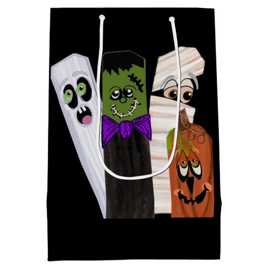 フランケンシュタインおもしろい幽霊パンプキンインビジブルマン ミディアムペーパーバッグ (裏面)