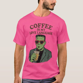フランケンシュタインのモンスター愛好家のための面白いデザイン コーヒーが私の愛 Tシャツ