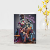 フランケンシュタインの怪物とその花嫁、結婚の肖像画 カード (黄色い花)