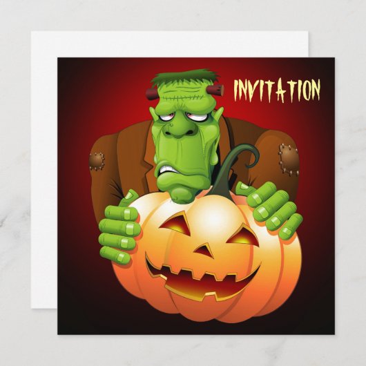 フランケンシュタインの怪物とカボチャの漫画 招待状 (正面/裏面)