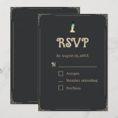 フランケンシュタインの花嫁の出欠カード | ゴシックハロウィン 招待状 (正面/裏面)