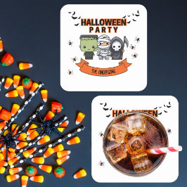 フランケンシュタインミイラ死神かわいいハロウィーン スクエアペーパーコースター