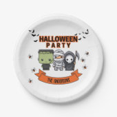 フランケンシュタインミイラ死神かわいいハロウィーン ペーパープレート (正面)